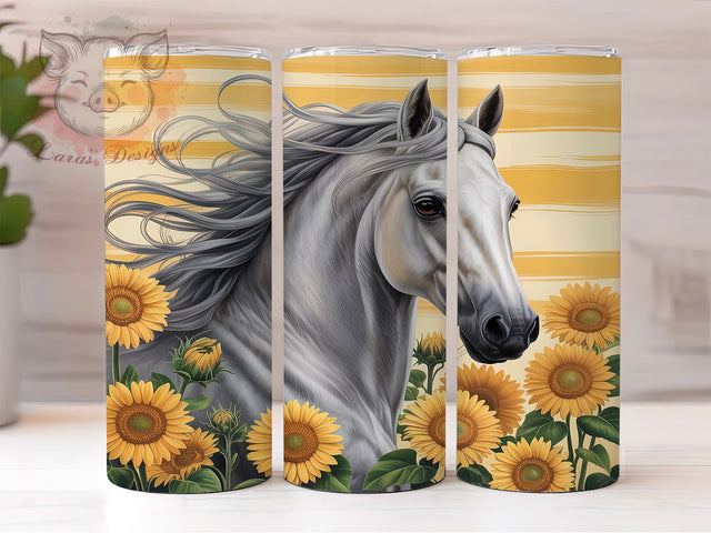 Rustic Sunflower Horse Tumbler, Sunflower Tumbler Design, 20Oz Skinny Tumbler, Rustic Floral Sublimation, Country Horse Wrap, Western Farm Tumbler, Nature-Inspired Design Sublimation Lara' s Designs 