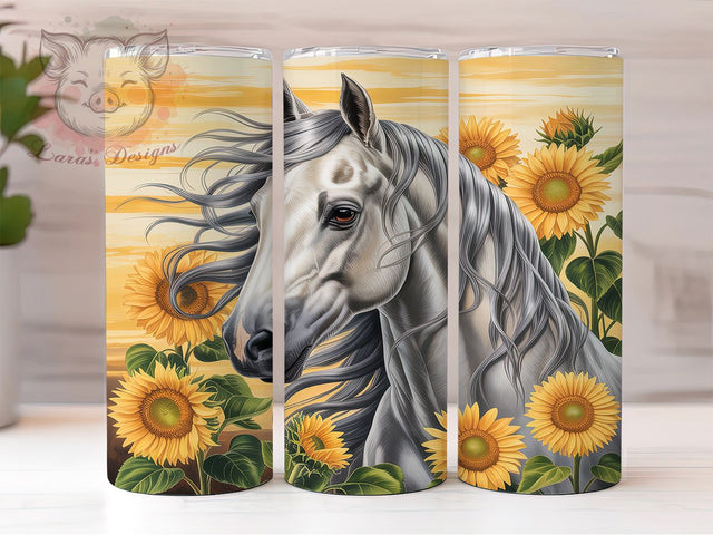 Rustic Sunflower Horse Tumbler, Sunflower Tumbler Design, 20Oz Skinny Tumbler, Rustic Floral Sublimation, Country Horse Wrap, Western Farm Tumbler, Nature-Inspired Design Sublimation Lara' s Designs 
