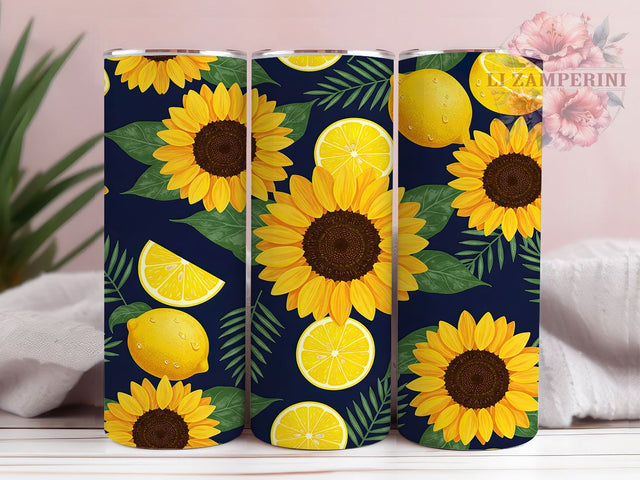 Rustic Sunflower Lemon Tumbler Wrap, Floral Fruit Tumbler, 20oz Sublimation Wrap, Bright Summer Tumbler, Rustic Farmhouse Tumbler, Yellow Aesthetic Tumbler Sublimation Li Zamperini 