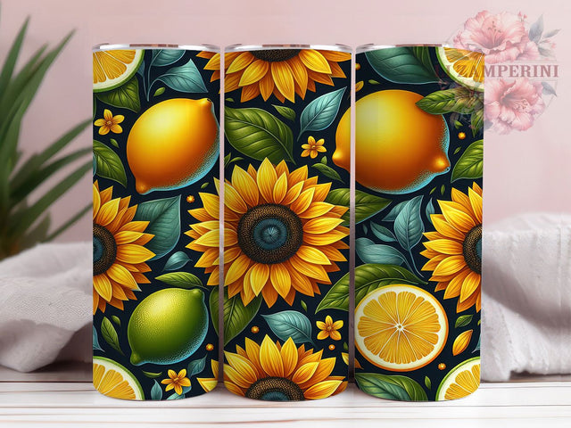 Rustic Sunflower Lemon Tumbler Wrap, Floral Fruit Tumbler, 20oz Sublimation Wrap, Bright Summer Tumbler, Rustic Farmhouse Tumbler, Yellow Aesthetic Tumbler Sublimation Li Zamperini 