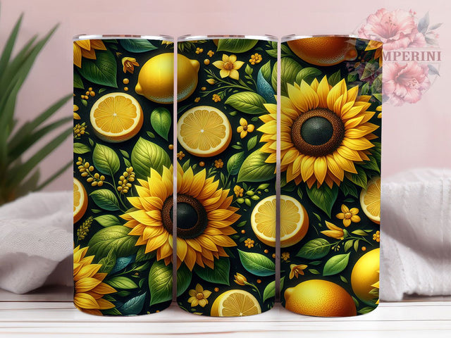 Rustic Sunflower Lemon Tumbler Wrap, Floral Fruit Tumbler, 20oz Sublimation Wrap, Bright Summer Tumbler, Rustic Farmhouse Tumbler, Yellow Aesthetic Tumbler Sublimation Li Zamperini 