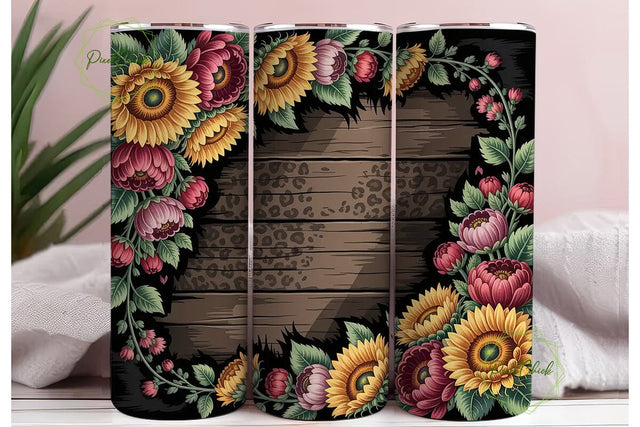 Rustic Sunflower Leopard 20oz Tumbler Sublimation PixelChick 