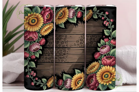 Rustic Sunflower Leopard 20oz Tumbler Sublimation PixelChick 