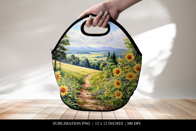 Rustic Sunflower Path Lunch Bag Design Sublimation BijouBay 