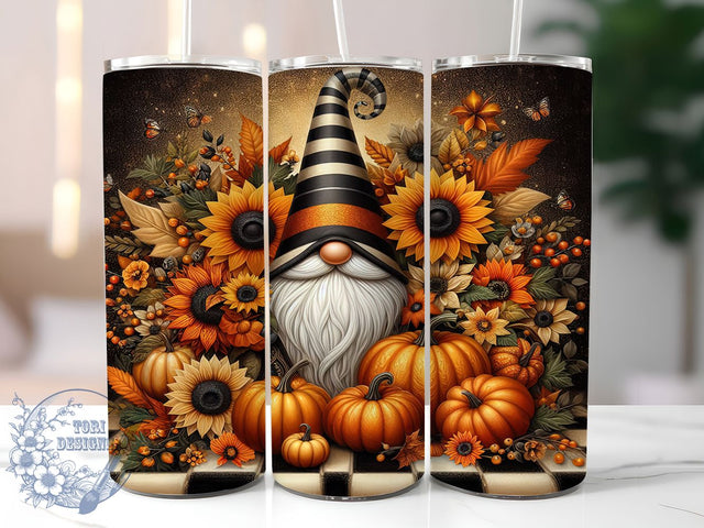 Rustic Sunflower Pumpkin Gnome Tumbler, Sunflower Pumpkin Wrap, 20oz Tumbler Sublimation, Autumn Gnome Design, Harvest Season Tumbler, Rustic Fall Art, Thanksgiving Gnome Wrap Sublimation ToriDesigns 
