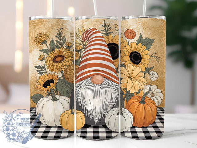 Rustic Sunflower Pumpkin Gnome Tumbler, Sunflower Pumpkin Wrap, 20oz Tumbler Sublimation, Autumn Gnome Design, Harvest Season Tumbler, Rustic Fall Art, Thanksgiving Gnome Wrap Sublimation ToriDesigns 