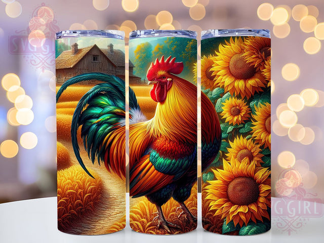 Rustic Sunflower Rooster Tumbler, Sunflower Chicken Tumbler, Rustic Farm Wrap, Whimsical Rooster Wrap, Country Chicken Wrap, Sublimation Design, Trendy Gift Idea Sublimation SvggirlplusArt 
