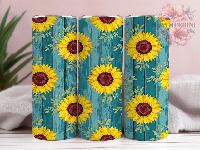 Rustic Sunflower Wood Tumbler Wrap, Wood Grain Pattern, Country Floral Art, Farmhouse Tumbler, Distressed Wood Design, Vintage Flower Art, Rustic Home Gift Sublimation Li Zamperini 