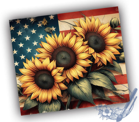 Rustic Sunflowers 20oz Skinny Tumbler, American Flag Tumbler Png, Straight & Tapered Tumbler Wrap, Instant Digital Download Sublimation ToriDesigns 