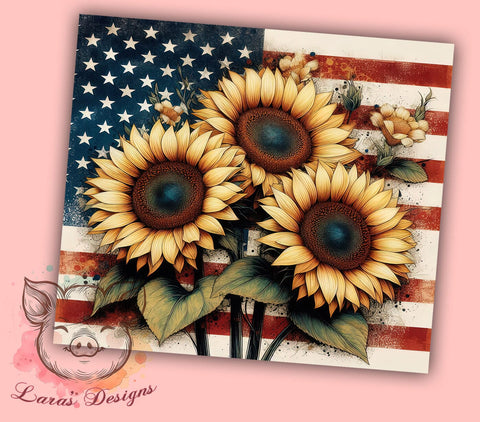 Rustic Sunflowers 20oz Tumbler Png, Straight & Tapered Tumbler Png, Patriotic Sunflower Tumbler Png, Digital Download PNG Sublimation Lara' s Designs 