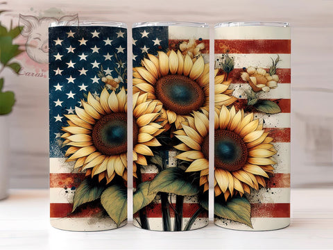 Rustic Sunflowers 20oz Tumbler Png, Straight & Tapered Tumbler Png, Patriotic Sunflower Tumbler Png, Digital Download PNG Sublimation Lara' s Designs 