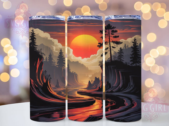Rustic Sunset Woodgrain Tumbler, Serene Landscape Wrap, 20oz Tumbler Sublimation, Peaceful Nature Design, Rustic Horizon Sublimation, Tranquil Forest Tumbler, Warm Evening Glow Wrap Sublimation SvggirlplusArt 