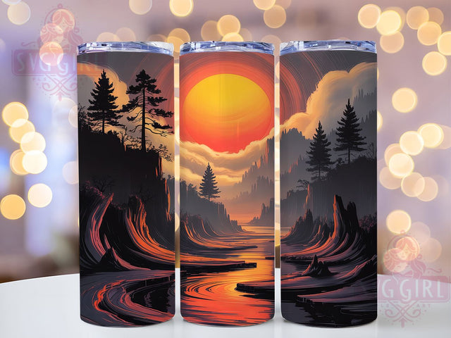 Rustic Sunset Woodgrain Tumbler, Serene Landscape Wrap, 20oz Tumbler Sublimation, Peaceful Nature Design, Rustic Horizon Sublimation, Tranquil Forest Tumbler, Warm Evening Glow Wrap Sublimation SvggirlplusArt 