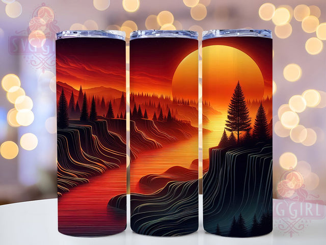 Rustic Sunset Woodgrain Tumbler, Serene Landscape Wrap, 20oz Tumbler Sublimation, Peaceful Nature Design, Rustic Horizon Sublimation, Tranquil Forest Tumbler, Warm Evening Glow Wrap Sublimation SvggirlplusArt 