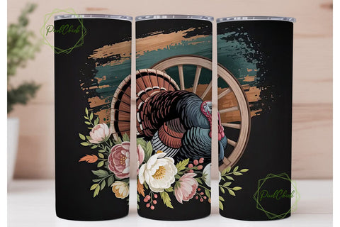 Rustic Turkey Floral 20oz Tumbler Wrap Sublimation PixelChick 