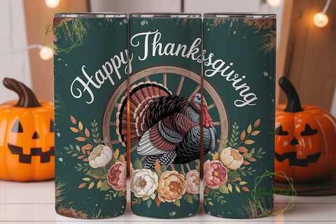 Rustic Turkey Floral 20oz Tumbler Wrap Sublimation PixelChick 