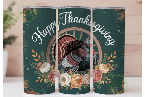 Rustic Turkey Floral 20oz Tumbler Wrap Sublimation PixelChick 