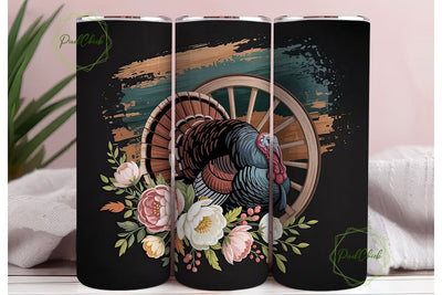 Rustic Turkey Floral 20oz Tumbler Wrap Sublimation PixelChick 
