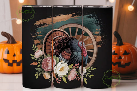 Rustic Turkey Floral 20oz Tumbler Wrap Sublimation PixelChick 