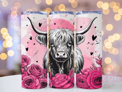 Rustic Valentine Highland Cow Tumbler, Valentine Rustic Pattern, Cute Cow Love Design, 20Oz Sublimation Wrap, Romantic Cow Art, Country Valentine Texture, Tumbler Sublimation Sublimation SvggirlplusArt 