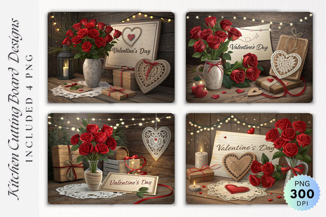 Rustic Valentine's Day Display with Red Roses, Letter and Cutting Board Sublimation Regulrcrative 