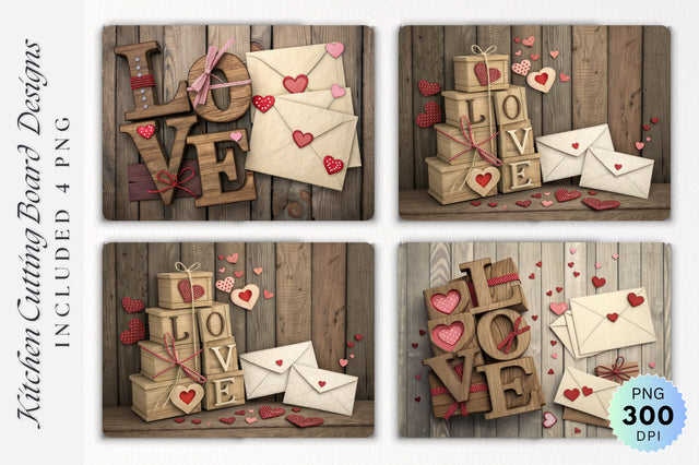 Rustic Valentine's Day Letter Setup with Heart Accents on Cutting Board Sublimation Regulrcrative 