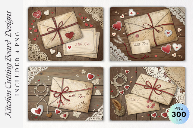 Rustic Valentine's Day Love with Vintage Letter and Hearts Cutting Board Sublimation Regulrcrative 