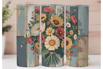 Rustic Vintage Floral 20oz Tumbler Wrap Sublimation PixelChick 
