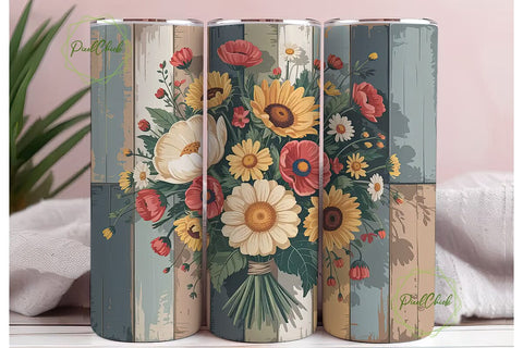 Rustic Vintage Floral 20oz Tumbler Wrap Sublimation PixelChick 