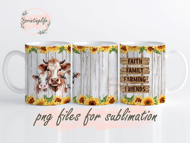 Rustic Watercolor Dairy Cows Mug Wrap Design, Instant Digital Design Download Mug Wrap Design, Mug Design PNG Sublimation PrintingLife 