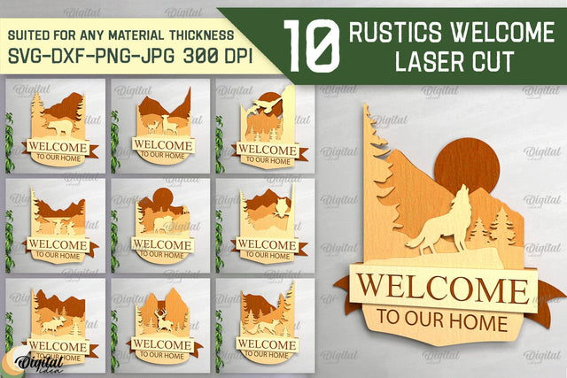 Rustic Welcome Laser Cut Bundle. Welcome Sign SVG SVG Evgenyia Guschina 