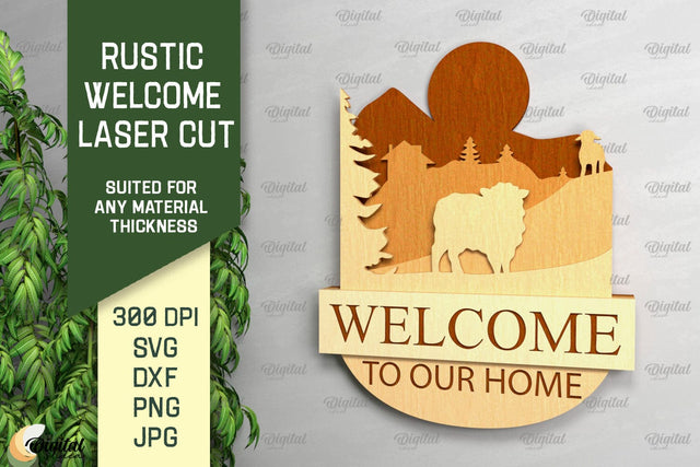 Rustic Welcome Laser Cut. Welcome Sign SVG SVG Evgenyia Guschina 