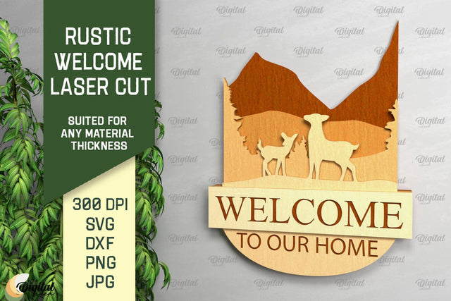Rustic Welcome Laser Cut. Welcome Sign SVG SVG Evgenyia Guschina 