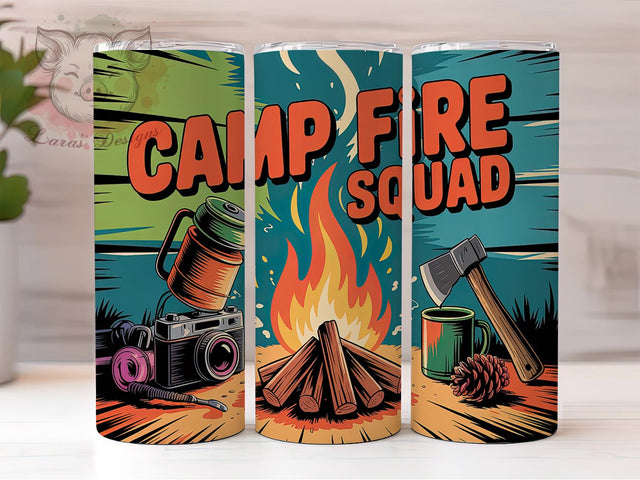 Rustic Western Camp Fire Squad Tumbler, Western Camping Tumbler Wrap, Caravan Camper Tumbler PNG, 20oz Sublimation Wrap, Outdoor Adventure Tumbler, Cowboy Camping Tumbler Design Sublimation Lara' s Designs 