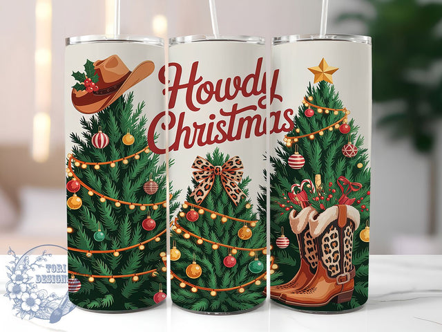Rustic Western Country Christmas Tumbler, Western Holiday Wrap, Howdy Christmas Sublimation, Cowboy Christmas Cup, 20Oz Skinny Tumbler Wrap, Rustic Holiday Mug, Southern Christmas Design Sublimation ToriDesigns 
