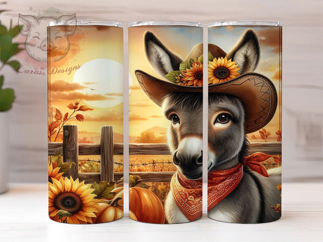 Rustic Western Cowboy Donkey Tumbler, Autumn Donkey Tumbler Wrap, 20oz Sublimation Tumbler, Rustic Farm Animal Tumbler, Western Donkey Tumbler, Fall Country Tumbler Sublimation Lara' s Designs 