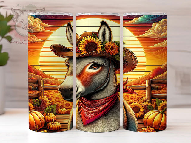 Rustic Western Cowboy Donkey Tumbler, Autumn Donkey Tumbler Wrap, 20oz Sublimation Tumbler, Rustic Farm Animal Tumbler, Western Donkey Tumbler, Fall Country Tumbler Sublimation Lara' s Designs 