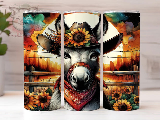 Rustic Western Cowboy Donkey Tumbler, Autumn Donkey Tumbler Wrap, 20oz Sublimation Tumbler, Rustic Farm Animal Tumbler, Western Donkey Tumbler, Fall Country Tumbler Sublimation Lara' s Designs 