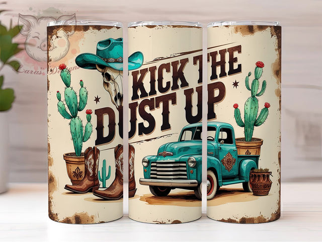 Rustic Western Cowboy Rodeo Tumbler, Kick The Dust Up Cup, Rodeo Country Tumbler, Rustic Cowboy Print, Cowgirl Western Drinkware, Country Music Tumbler, Horse Riding Mug Sublimation Lara' s Designs 