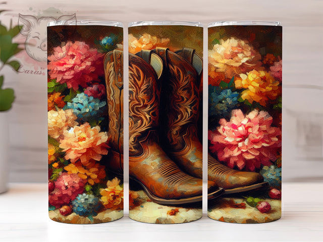 Rustic Western Cowgirl Boots Tumbler, Western Style Tumbler, Rustic Ranch Wrap, Country Girl Wrap, Boho Cowgirl Wrap, Sublimation Design, Trendy Gift Idea Sublimation Lara' s Designs 