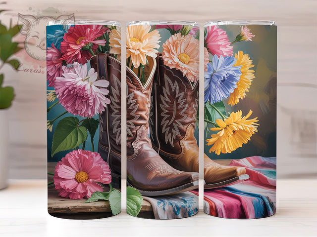 Rustic Western Cowgirl Boots Tumbler, Western Style Tumbler, Rustic Ranch Wrap, Country Girl Wrap, Boho Cowgirl Wrap, Sublimation Design, Trendy Gift Idea Sublimation Lara' s Designs 