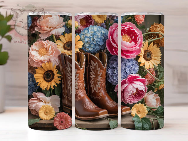 Rustic Western Cowgirl Boots Tumbler, Western Style Tumbler, Rustic Ranch Wrap, Country Girl Wrap, Boho Cowgirl Wrap, Sublimation Design, Trendy Gift Idea Sublimation Lara' s Designs 