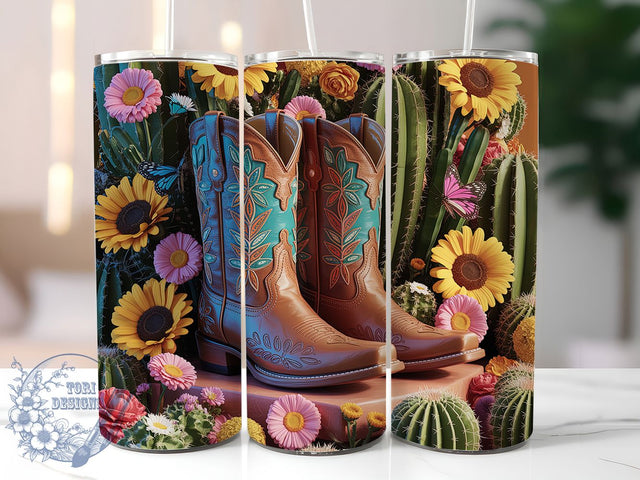Rustic Western Cowgirl Boots Tumbler, Western Tumbler Design, Cactus Floral Wrap, Rustic Western Wrap, Country Cowgirl Wrap, Sublimation Design, Trendy Gift Idea Sublimation ToriDesigns 