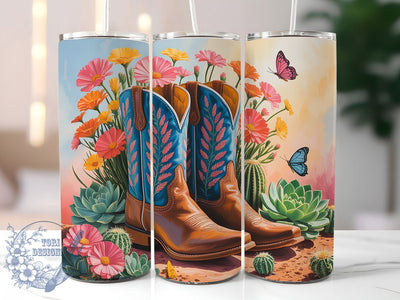 Rustic Western Cowgirl Boots Tumbler, Western Tumbler Design, Cactus Floral Wrap, Rustic Western Wrap, Country Cowgirl Wrap, Sublimation Design, Trendy Gift Idea Sublimation ToriDesigns 