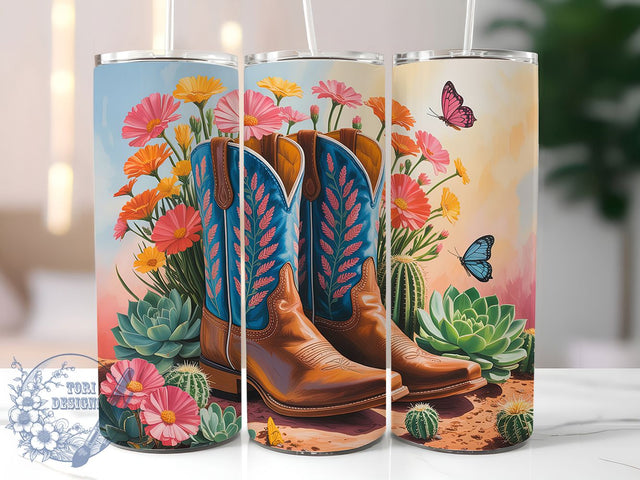 Rustic Western Cowgirl Boots Tumbler, Western Tumbler Design, Cactus Floral Wrap, Rustic Western Wrap, Country Cowgirl Wrap, Sublimation Design, Trendy Gift Idea Sublimation ToriDesigns 