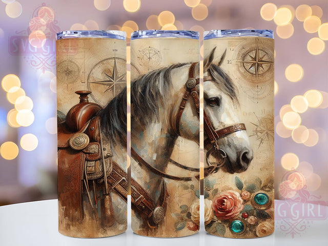 Rustic Western Cowgirl Horse Tumbler Wrap, Country Western Art, Cowgirl Tumbler Gift, Ranch Style Pattern, Vintage Equestrian Cup, Western Decor Wrap, Horse Lover Present Sublimation SvggirlplusArt 