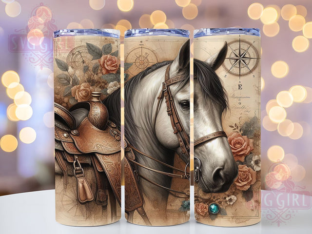 Rustic Western Cowgirl Horse Tumbler Wrap, Country Western Art, Cowgirl Tumbler Gift, Ranch Style Pattern, Vintage Equestrian Cup, Western Decor Wrap, Horse Lover Present Sublimation SvggirlplusArt 