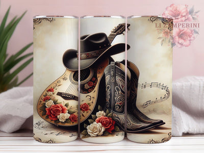 Rustic Western Cowgirl Tumbler, Western Boots Tumbler, Cowgirl Hat 20oz Wrap, Sublimation Design, Rustic Gift Idea, Guitar Floral Wrap, Stylish Western Tumbler Sublimation Li Zamperini 