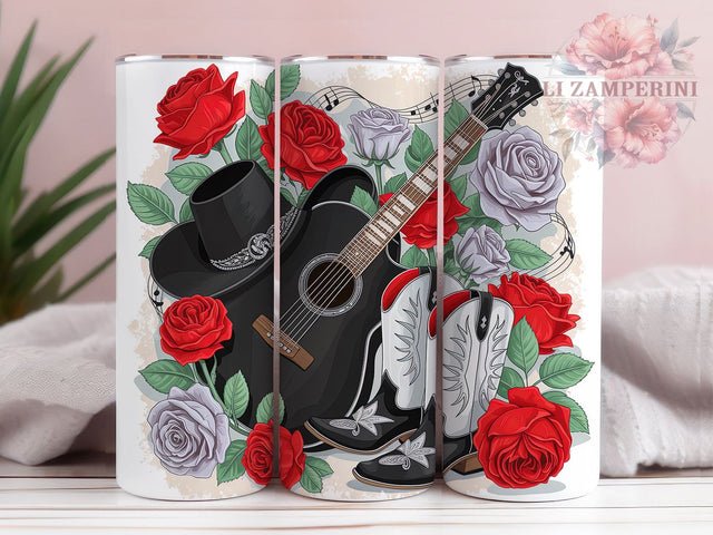Rustic Western Cowgirl Tumbler, Western Boots Tumbler, Cowgirl Hat 20oz Wrap, Sublimation Design, Rustic Gift Idea, Guitar Floral Wrap, Stylish Western Tumbler Sublimation Li Zamperini 