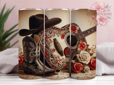 Rustic Western Cowgirl Tumbler, Western Boots Tumbler, Cowgirl Hat 20oz Wrap, Sublimation Design, Rustic Gift Idea, Guitar Floral Wrap, Stylish Western Tumbler Sublimation Li Zamperini 
